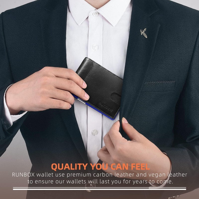 RUNBOX Money Clip Wallets for Men,Slim Leather Mens Bifold Wallet,RFID Blocking Front Pocket Wallet,Thin Credit Card Holder with Gift Box - Image 5